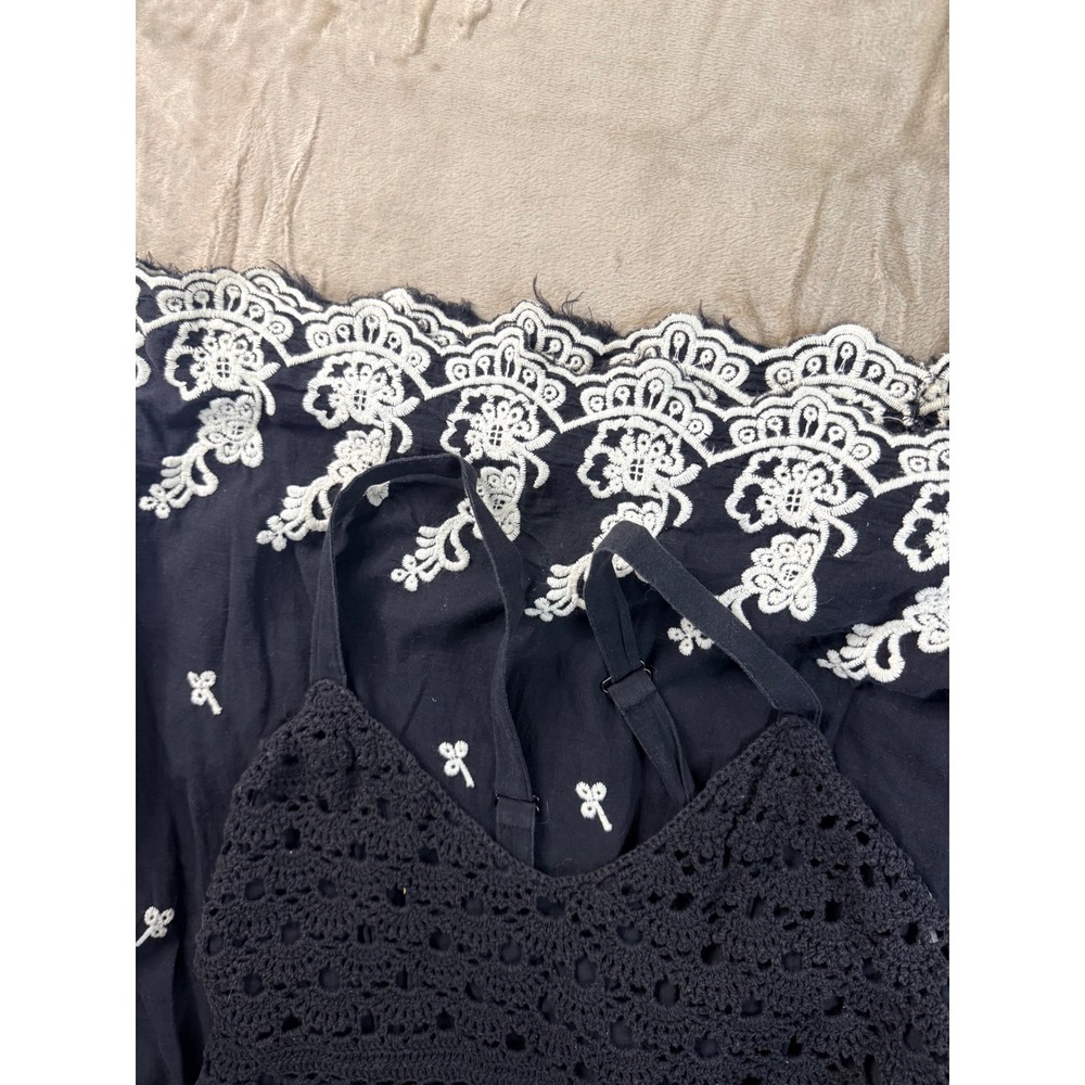 Lane Bryant Black Crochet Bodice Embroidered Hem Midi Dress Womens 18 Cotton - Picture 4 of 6